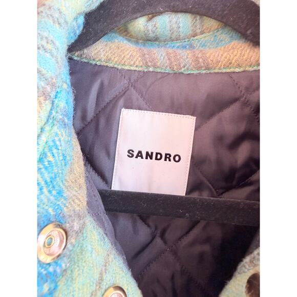 Sandro Blue/Green Jacket Virgin Wool Size Large NWT - Picture 5 of 9